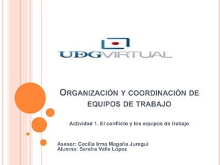 ORGANIZACIÓN Y COORDINACIÓN DE
EQUIPOS DE TRABAJO
Actividad 1. El conflicto y los equipos de trabajo
Asesor: Cecilia Irma Magaña Juregui
Alumna: Sandra Valle López
 