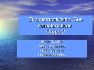 El constructivismo. Sus
    características
       Grupo 2
      Nidia Castillo
    Nelly Hernandez
     Nidia Guzman
    Lissbeth Mendez

                          1
 