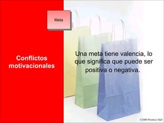 Conflictos motivacionales Una meta tiene valencia, lo que significa que puede ser positiva o negativa .  Meta 