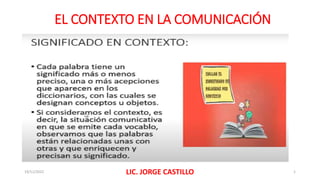 EL CONTEXTO EN LA COMUNICACIÓN
19/11/2022 LIC. JORGE CASTILLO 1
 