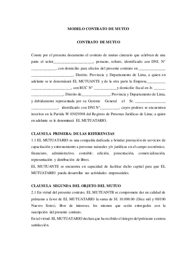 Contrato De Mutuo Acuerdo Formato Contrato De Mutuo Acuerdo Formato