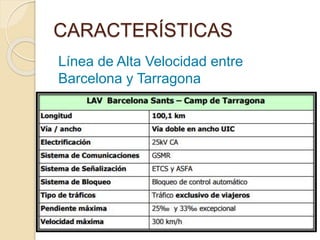 CARACTERÍSTICAS
Línea de Alta Velocidad entre
Barcelona y Tarragona
 