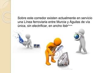 Sobre este corredor existen actualmente en servicio
una Línea ferroviaria entre Murcia y Águilas de vía
única, sin electrificar, en ancho ibérico.
 