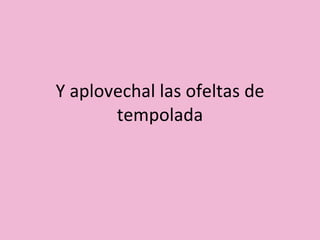 Y aplovechal las ofeltas de tempolada 