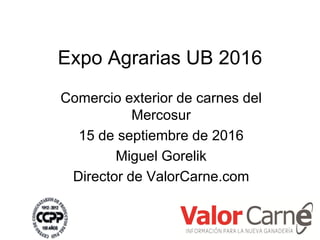 Expo Agrarias UB 2016
Comercio exterior de carnes del
Mercosur
15 de septiembre de 2016
Miguel Gorelik
Director de ValorCarne.com
 