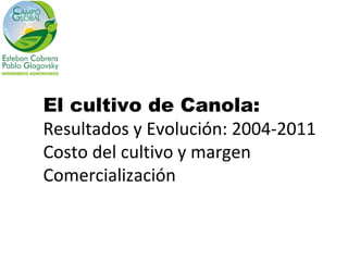 El cultivo de Canola:
Resultados y Evolución: 2004-2011
Costo del cultivo y margen
Comercialización
 
