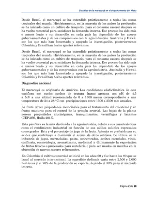 El cultivo de la maracuyá en el departamento del Meta
Página 2 de 18
Desde Brasil, el maracuyá se ha extendido prácticamen...