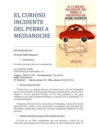 El Curioso Incidente Del Perro A Medianoche PDF