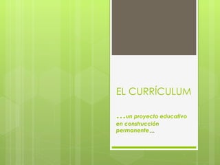 EL CURRÍCULUM … un proyecto educativo en construcción permanente … 