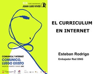 EL CURRICULUM
 EN INTERNET




  Esteban Rodrigo
  Embajador Red XING
 