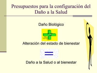 Presupuestos para la configuración del Daño a la Salud Daño Biológico Alteración del estado de bienestar Daño a la Salud o al bienestar 