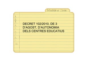 DECRET 102/2010, DE 3
D’AGOST, D’AUTONOMIA
DELS CENTRES EDUCATIUS
 