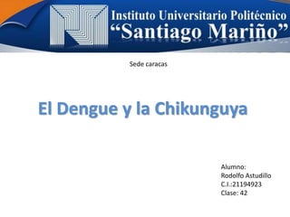 Sede caracas 
El Dengue y la Chikunguya 
Alumno: 
Rodolfo Astudillo 
C.I.:21194923 
Clase: 42 
 