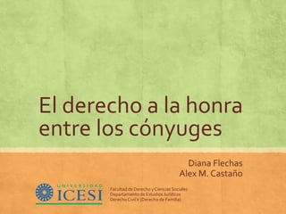 El derecho a la honra
entre los cónyuges
                                           Diana Flechas
                                         Alex M. Castaño
       Facultad de Derecho y Ciencias Sociales
       Departamento de Estudios Jurídicos
       Derecho Civil V (Derecho de Familia)
 
