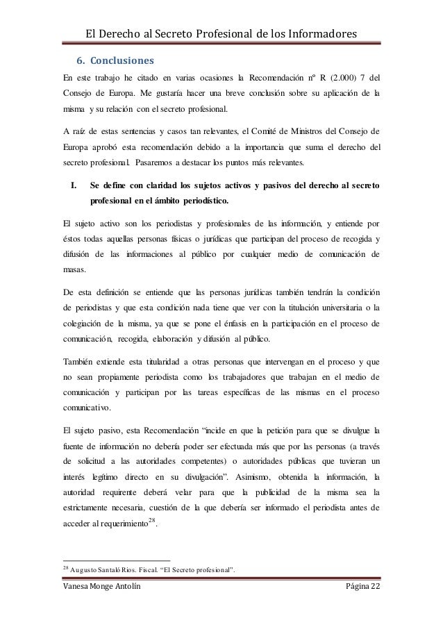 El Derecho Al Secreto Profesional De Los Infomadores - 
