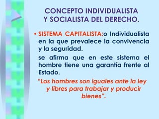 LA FUNCION DEL DERECHO:La función principal del Derecho es: “El deber de crear un Estado general de convivencia y de seguridad”.Solo LA CONVIVENCIA PACIFICA, es capaz de generar la seguridad.LA SEGURIDAD implica brindarle al grupo social tranquilidad y que sus bienes se encuentren protegidos por el DERECHO.
