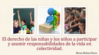El derecho de las niñas y los niños a participar
y asumir responsabilidades de la vida en
colectividad.
Mirna Molina Flores
 