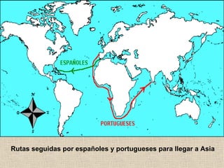 Rutas seguidas por españoles y portugueses para llegar a Asia 