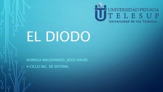 EL DIODO 
NORIEGA MALDONADO, JESÚS DAVID. 
4 CICLO ING. DE SISTEMA. 
 
