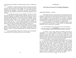 ‘En el principio era la Palabra, y la Palabra estaba con Dios, y la Palabra era
Dios’”.
Para Miller, el mundo sólo puede concebirse en términos panteístas,
en ciclos sin fin que se repiten. Sin embargo, con el fin de darle un sonido
personal, utiliza términos y frases bíblicas. De esta manera utiliza la
connotación que acompaña a estas formas, que surge de la historia de
nuestra raza, para aumentar la sensación del misticismo semántico que ha
aceptado.
La introducción concluye con estas palabras, “Por tanto, al revisar
este vasto panorama de los logros humanos, pensemos menos en lo que se
logró por los gigantes que desfilan a lo largo de estos volúmenes y más en
la energía imperecedera de la cual fueron las chispas encendidas. Todo se
puede perder, todo olvidado, si sólo recordamos que nada está perdido,
nada nunca olvidado. ‘Como fue en el principio, es ahora y siempre será
así: un mundo sin fin’”. Y con este golpe devastador al individuo, que
cuenta como nada más que una parte de la energía del universo a la que está
unido como una chispa con el fuego, Miller termina su introducción.
Debe ser evidente que el nuevo Henry Miller no puede en ningún
sentido ser llamado un cristiano. Él está haciendo lo mismo que Salvador
Dalí y los nuevos teólogos, a saber, usan símbolos cristianos para dar una
ilusión de sentido a un mundo impersonal que no tiene lugar real para el
hombre.
Este es Henry Miller, el autor de Los Trópicos, que en este prefacio
toma básicamente la misma posición que los nuevos teólogos.
76
CAPÍTULO 5
Una Nueva Fase de la Teología Moderna
¡DIOS ESTÁ MUERTO… O CASI!
Debe quedar bien claro a estas alturas que el misticismo de la nueva
teología no la separa del clima intelectual de la segunda mitad del siglo XX.
Más bien, aquél relaciona la nueva teología con el clima y el consenso
secular circundante, ya que como hemos visto, los misticismos semánticos
seculares paralelos se encuentran en cada uno de los escalones en la línea de
la desesperación, la filosofía, el arte, la música, y la cultura general.
La nueva teología en sí está teniendo un problema interno a través
de la separación del “piso de arriba” y el “piso de abajo” en compartimentos
herméticos. Esta es su posición en el momento:
Fe = No racionalidad, es decir, sin contacto con el cosmos (ciencia)
o la historia
Toda racionalidad - incluyendo la evidencia científica y la historia
La tensión es muy fuerte porque una antítesis total entre la
racionalidad y los “valores religiosos” destruye la unidad del hombre
individual, y él se divide dentro de sí mismo. Esto ha dado lugar a una
inquietud profunda entre muchos de los teólogos modernos. Se está
haciendo un nuevo intento de abrir una brecha en la dicotomía. Este intento
toma dos formas: una forma es tratar de encontrar una unidad del todo al
nivel del “piso de abajo”, la otra al nivel del “piso de arriba”.
La primera forma ha sido ampliamente publicitada como la teología
de “Dios está muerto”. Éstos han elegido el “piso de abajo” como un lugar
para encontrar una unidad y han prescindido de Dios por completo,
incluyendo el término Dios. Cuando los verdaderos hombres de esta
teología dicen que Dios está muerto, no sólo quieren decir que Dios está
siendo escuchado muy poco en nuestro mundo secular moderno, sino que
nunca lo fue. Ponen su énfasis en el “piso de abajo” y parecen negar por
completo la validez del “piso de arriba”. Esto deja sólo la palabra “Jesús”
en el “piso de abajo”. Pero debemos tener cuidado de no quedar atrapados,
porque si damos la espalda por un momento estos hombres usarán la
palabra Jesús como una bandera con tintes del “piso de arriba”.
77
 