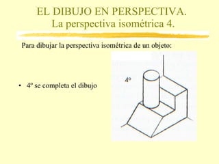 EL DIBUJO EN PERSPECTIVA.  La perspectiva isométrica 4. 4º se completa el dibujo Para dibujar la perspectiva isométrica de un objeto: 