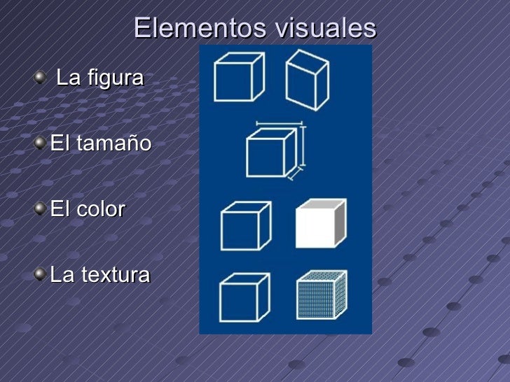 Elementos visuales <ul><li>La figura </li></ul><ul><li>El tamaño </li></ul><ul><li>El color </li></ul><ul><li>La textura <...