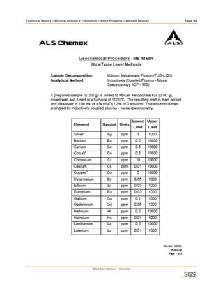 Technical Report – Mineral Resource Estimation – Eldor Property – Ashram Deposit    Page 98 




                                                                                      


                                           SGS Canada Inc. - Geostat
 