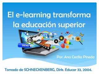 El e-learning transforma
la educación superior
Tomado de SCHNECKENBERG, Dirk. Educar 33, 2004.
Por: Ana Cecilia Pineda
 
