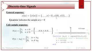 Unit Sample Sequence Function Graph ELE 244 DSP part 1vfdvfsvfsvsvf Lec 2.pdf