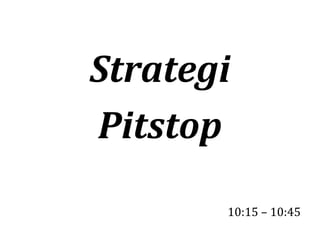 Strategi
Pitstop
       10:15 – 10:45
 