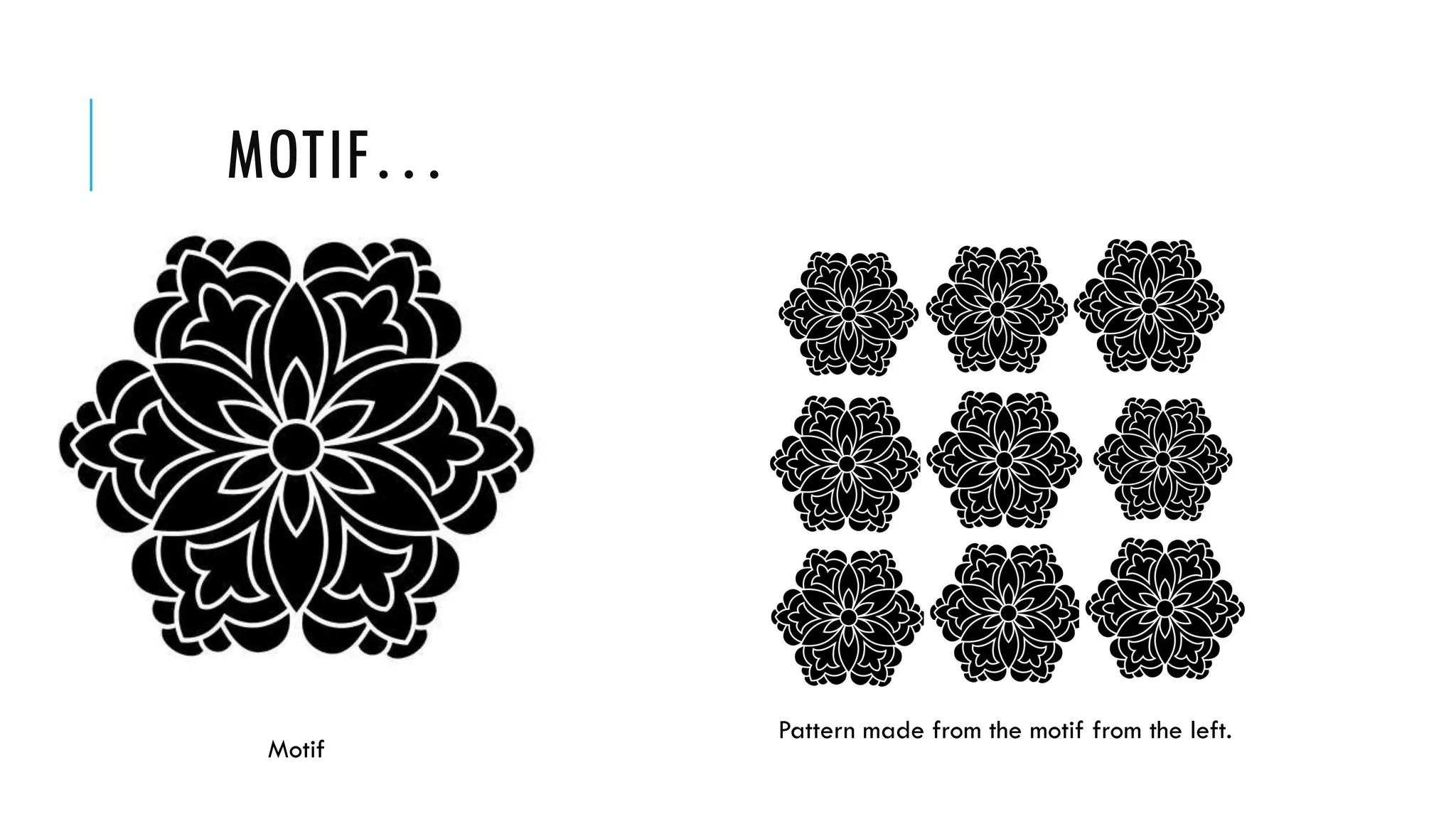 MOTIF…
Motif
Pattern made from the motif from the left.
 