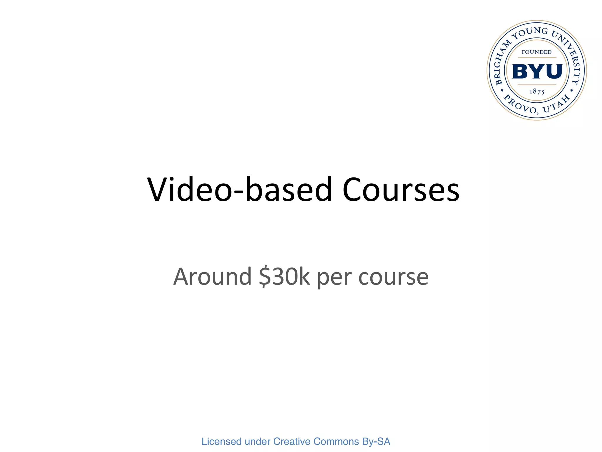 Video-based Courses Around $30k per course 