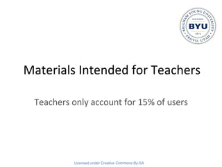 Materials Intended for Teachers Teachers only account for 15% of users 