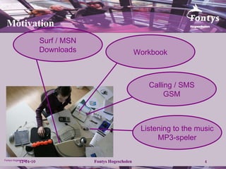 Workbook Surf / MSN Downloads Calling / SMS GSM Listening to the music MP3-speler Motivation 