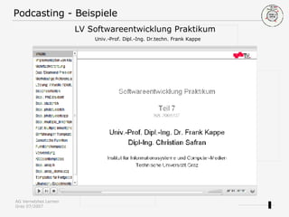 Podcasting - Beispiele LV Softwareentwicklung Praktikum    Univ.-Prof. Dipl.-Ing. Dr.techn. Frank Kappe 