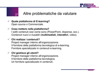 Approccio bottom-upIl progetto di e-Learning deve essere condiviso e accettato dai fruitori, perché da loro considerato utile.In Arscolor, analizziamo la necessità specifica e percepita come importante da parte degli attori coinvolti e, a partire da questa, realizziamo un progetto che possa produrre valore sia per i fruitori dei contenuti che per l’organizzazione stessa.Tale approccio permette di ottenere alcuni benefici principali:ridurre al massimo il rischio di fallimento;