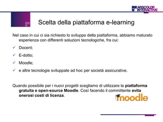 ottenere un progetto commisurato alle proprie esigenze.Iniziare il progetto di e-learningPer avviare un percorso virtuoso è necessario rispondere ad alcune domande chiave.A chi può servire? Un progetto è tanto più ben percepito quanto più è sentito come utile da chi lo dovrà usare.