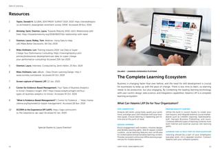 Data of Learning www.valamis.com
22 23
Resources
1 Taylor, Donald H. GLOBAL SENTIMENT SURVEY 2019. 2019. https://donaldhtaylor.
co.uk/research_base/global-sentiment-survey-2019/. Accessed 28 Nov. 2019.
2 Ahmetaj, Gent; Overton, Laura. Towards Maturity 2018. L&D’s Relationship with
Data. https://towardsmaturity.org/2018/08/07/lds-relationship-with-data/.
3 Overton, Laura; Ridley, Tom. Webinar: Using Data to Help
L&D Make Better Decissions. 5th Dec 2019.
4 Niles-Hofmann, Lori. Training Industry 2018. Use Data to Super-
Charge Your Performance Consulting. https://trainingindustry.com/
articles/professional-development/use-data-to-super-charge-
your-performance-consulting/ Accessed 15th Jan 2020
5 Overton, Laura. Interview. Conducted by Jenni Härkin, 25 Nov. 2019.
6 Niles-Hofmann, Lori. eBook - Data-Driven Learning Design. http://
www.loriniles.com/ebook. Accessed 24 Oct. 2019.
7 Screen capture of Valamis LXP. 22 Jan. 2020.
8 Center for Evidence-Based Management. Four Types of Business Analytics
to Know | Analytics Insight. 2017. https://www.analyticsinsight.net/four-
types-of-business-analytics-to-know/. Accessed 24 Oct. 2019.
9 “What Is Evidence-Based Management? « Center for Evidence ....” https://www.
cebma.org/faq/evidence-based-management/. Accessed 28 Nov. 2019.
10 SCORM vs the Experience API (xAPI). https://xapi.com/scorm-
vs-the-experience-api-xapi/ Accessed 22 Jan. 2020.
VALAMIS – LEARNING EXPERIENCE PLATFORM
The Complete Learning Ecosystem
Business is changing faster than ever before, and the need for skill development is crucial
for businesses to keep up with the pace of change. There is less time to learn, so learning
needs to be productive, but also engaging. By combining the leading learning technology
with user-centric design, data science, and integration capabilities, Valamis LXP is a complete
learning ecosystem.
STAY COMPETITIVE
Analyze skill levels, proactively upskill your work-
force, and align your L&D initiatives with your busi-
ness goals. Ensure learning is happening just-in-
time and at the point of need.
ENGAGE LEARNERS
Boost engagement with modern, intuitive design,
and flexible learning paths. Add AI-based content
curation, social learning features and certificates
to contextualize and personalize learning content.
Provide consistent online and offline learning expe-
riences for mobile devices.
PROVIDE QUALITY CONTENT
Utilize the built-in Lesson Studio to create your
own lessons, and integrate external course market-
places such as LinkedIn Learning, OpenSesame,
edX, Harvard Business Publishing, and more.
Combine different types of learning contents from
both internal and external sources into learning
paths.
LEARNING THAT IS TRULY PART OF YOUR ECOSYSTEM
Learning should be a part of your employees’
everyday work, not a separate solution. Connect
Valamis with your software systems.
What Can Valamis LXP Do for Your Organization?
Learn more: www.valamis.com
Special thanks to Laura Overton!
 