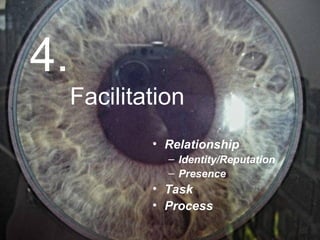 4.     Facilitation Relationship Identity/Reputation   Presence Task Process 