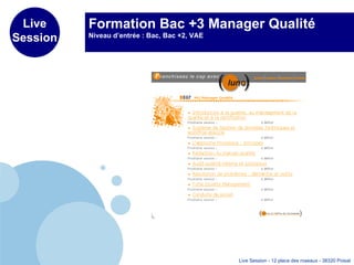 Formation Bac +3 Manager Qualité Niveau d’entrée : Bac, Bac +2, VAE 