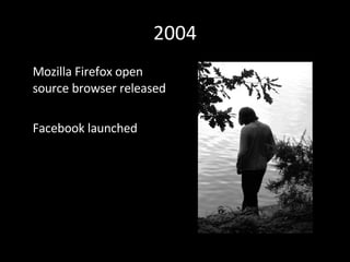 2004 Mozilla Firefox open source browser released Facebook launched 