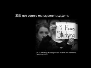 83% use course management systems The ECAR Study of Undergraduate Students and Information Technology, 2007 