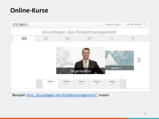 Online-Kurse
15
Beispiel: Kurs „Grundlagen des Projektmanagement“, mooin
 