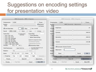 Suggestions on encoding settings
for presentation video




                 - 38 -
 