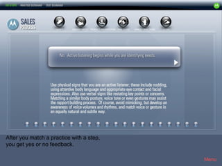 Motorola3




After you match a practice with a step,
you get yes or no feedback.

                                             Menu
 