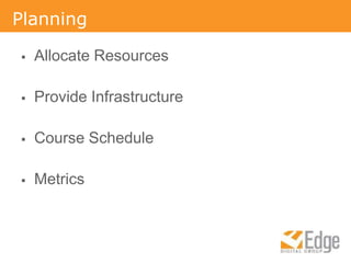 PlanningAllocate ResourcesProvide InfrastructureCourse ScheduleMetrics