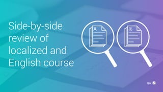 Side-by-side
review of
localized and
English course
QA