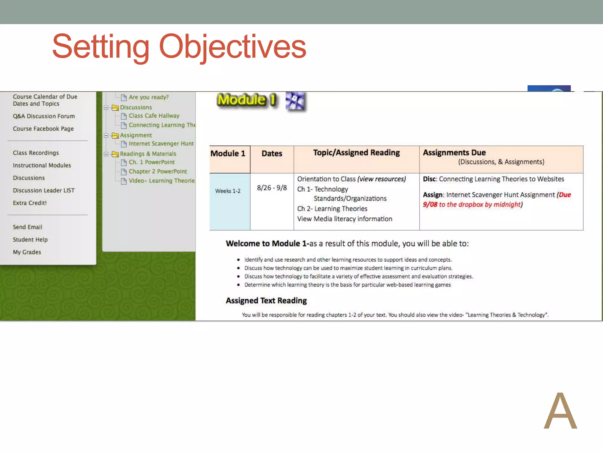 Setting Objectives
A
 