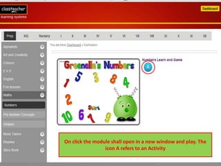 On click the module shall open in a new window and play. The
                 icon A refers to an Activity
 