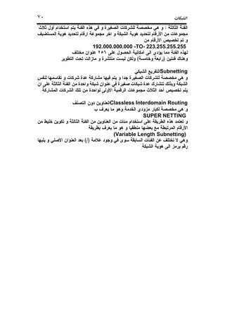 ª٧٠
:
192.000.000.000 -TO- 223.255.255.255
)(
Subnetting
Classless Interdomain Routing
SUPER NETTING
(Variable Length Subnetting)
(/)
 